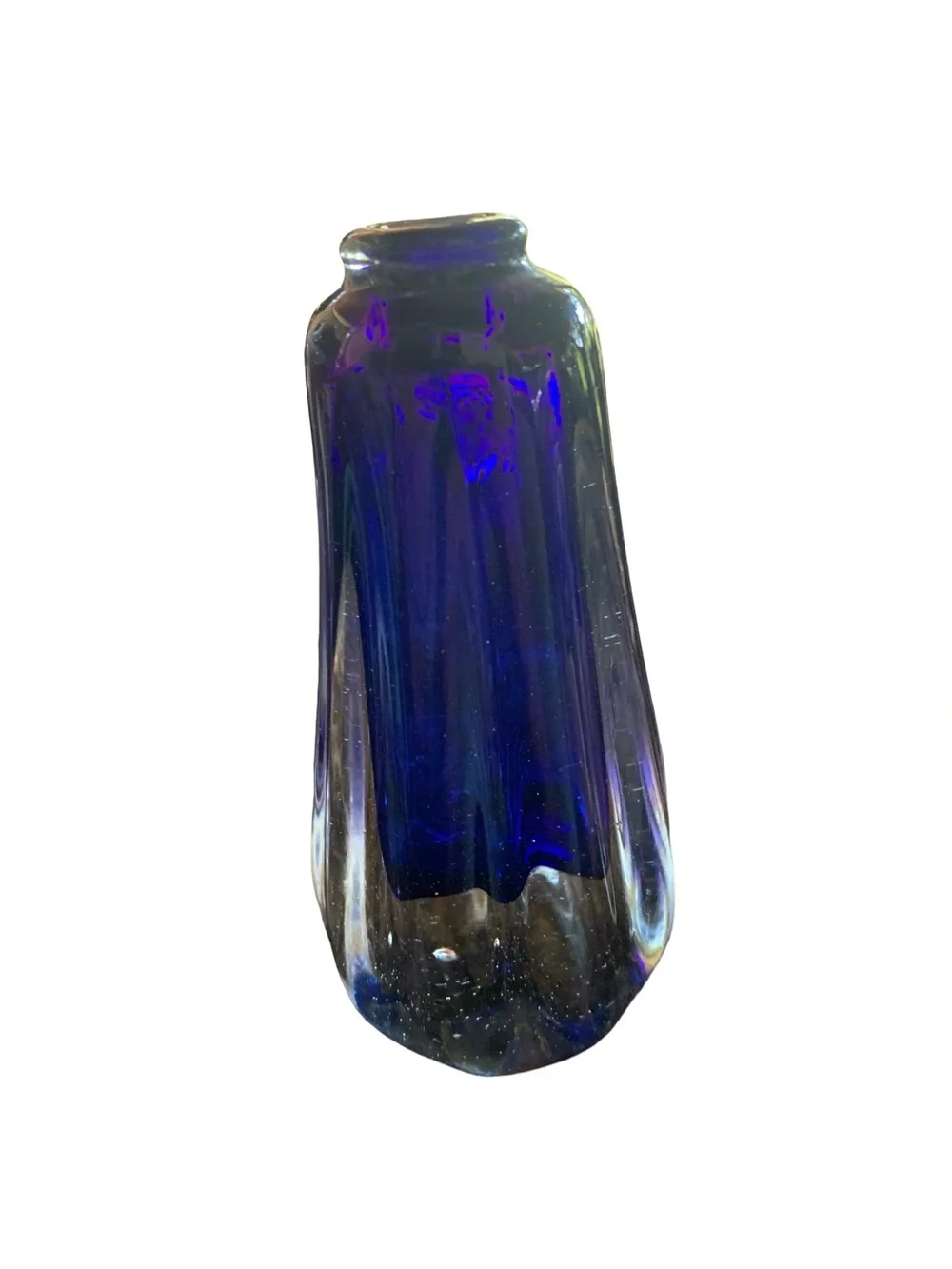 Hand blown Cobalt Blue & Clear Bud Vase 4.5”